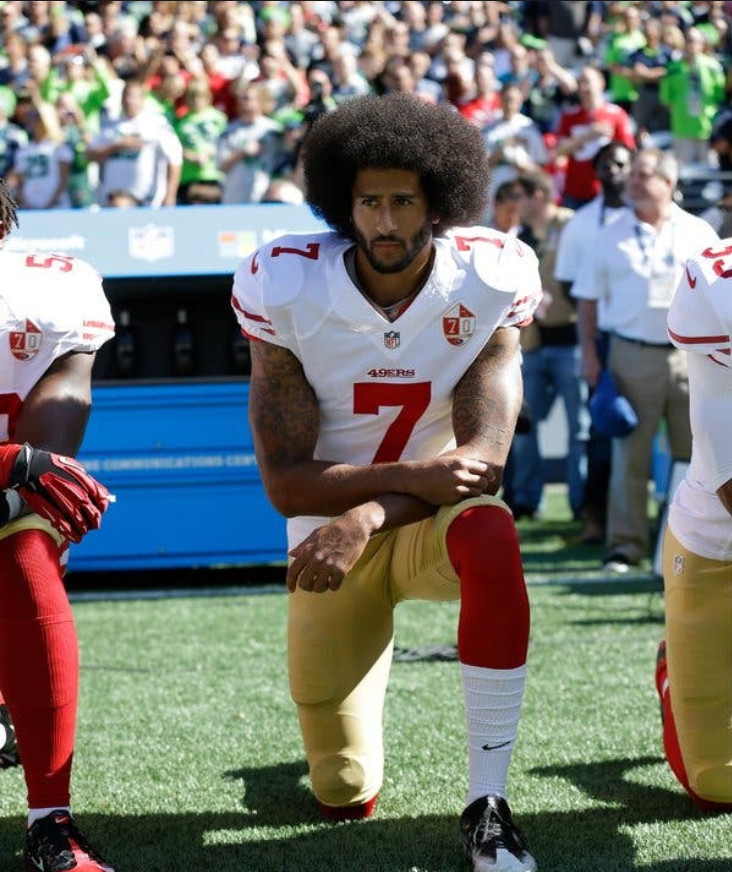 Colin Kaepernick, a former San Francisco 49ers quarterback, became the first NFL player to take action against police brutality and racial inequality when he kneeled for “The Star-Spangled Banner” during a game against the Los Angeles Chargers in September 2016